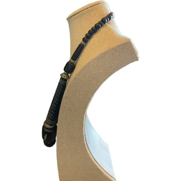 Vintage Black Beaded Necklace With Geometric Design & Lobster Clasp - Picture 3 of 5